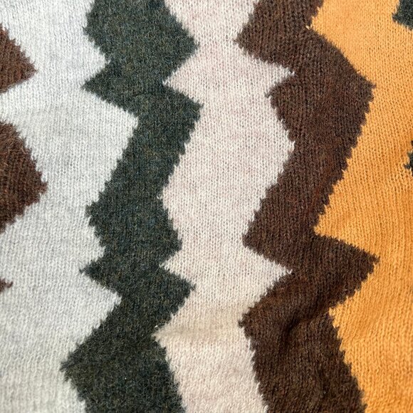 Vintage 100% Wool Zig Zag Knit Sweater Eclectic Grandpa Scandinavian 70s 80s - Picture 6 of 8